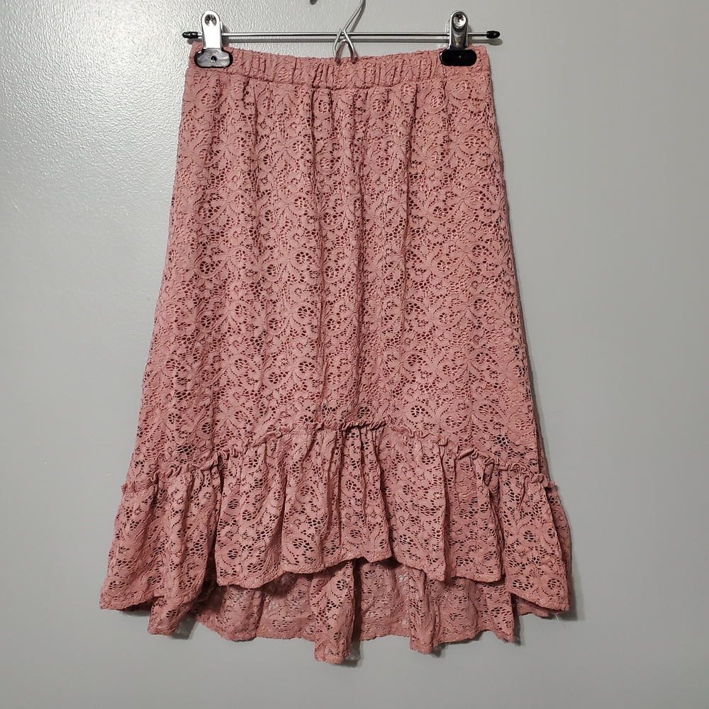 Place Blush Pink Lace High-Low Ruffle Skirt Pull On Girls Size L (10-12)